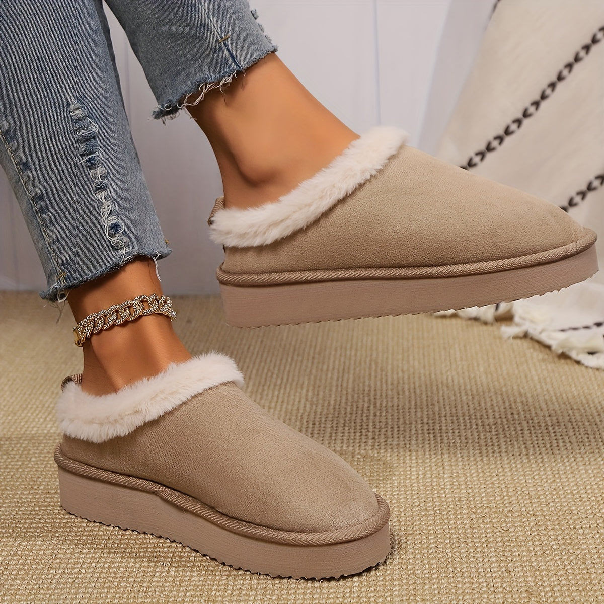 Ayollar uchun mo'ljallangan, plüsh bilan qoplangan qishki chanoq, issiq, ichki va tashqi foydalanish uchun, yopiladigan, qora, kulrang, bej.