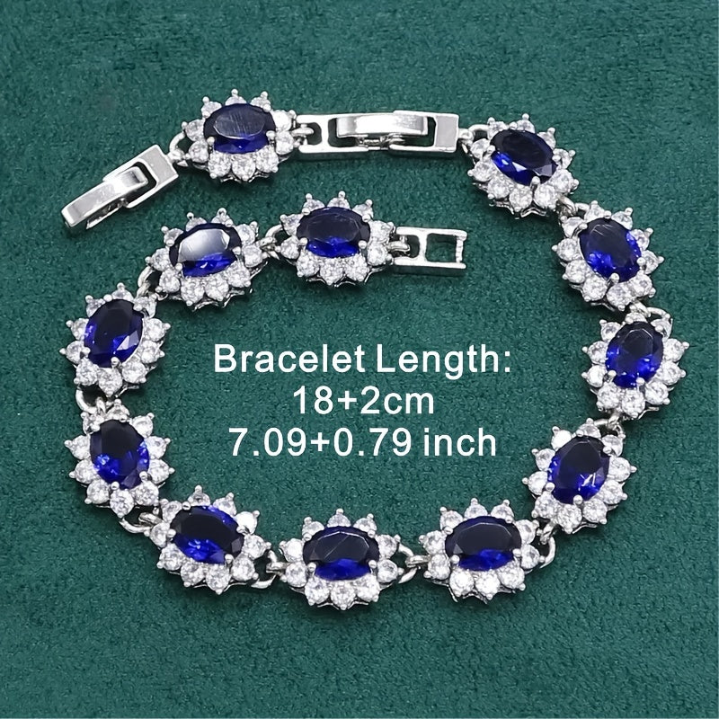 Women’s Silver Jewelry Set with Artificial Sapphire Stones for Weddings and Parties