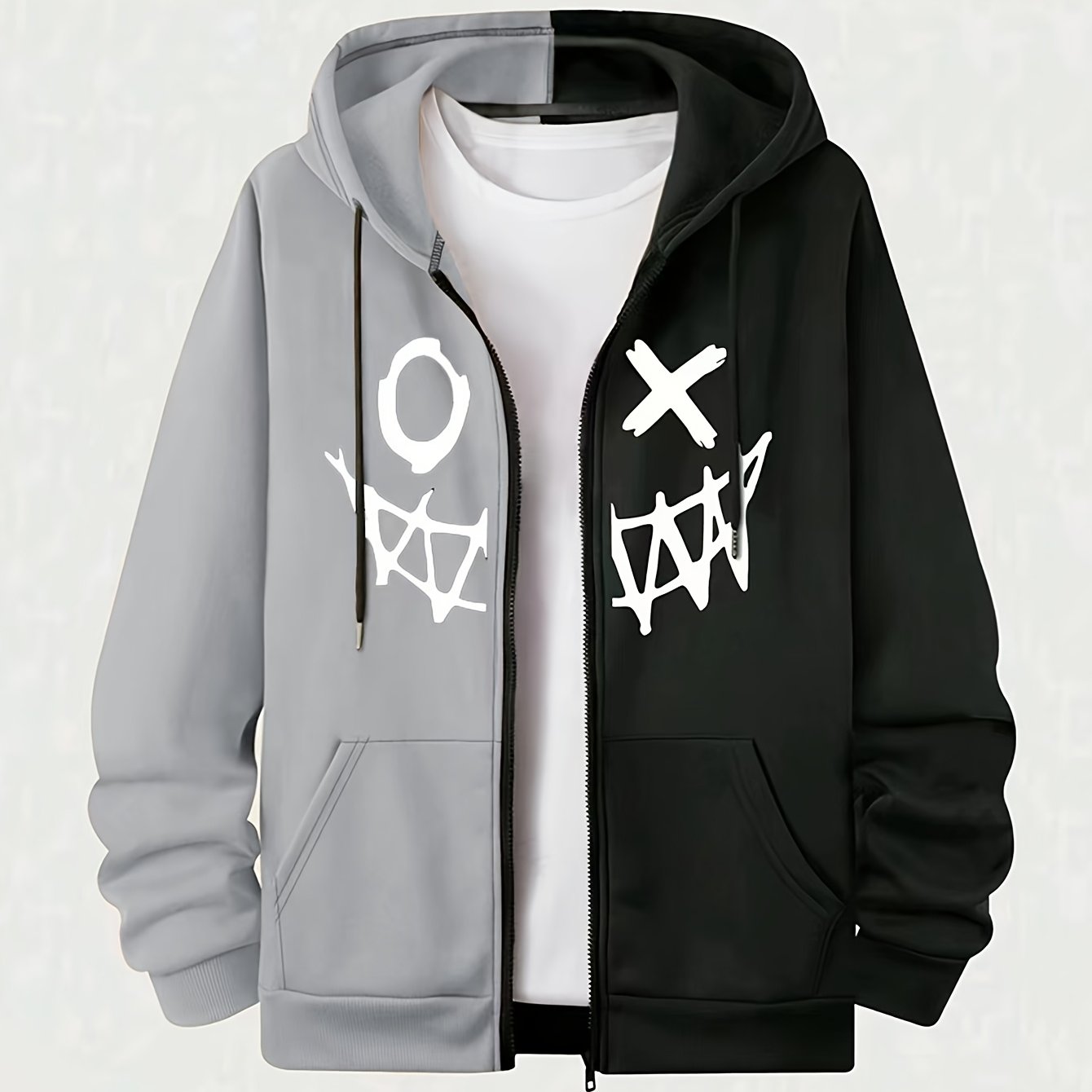 Men's Casual Zip-Up Hoodie Jacket with Graphic Print Polyester Fall Winter Layering