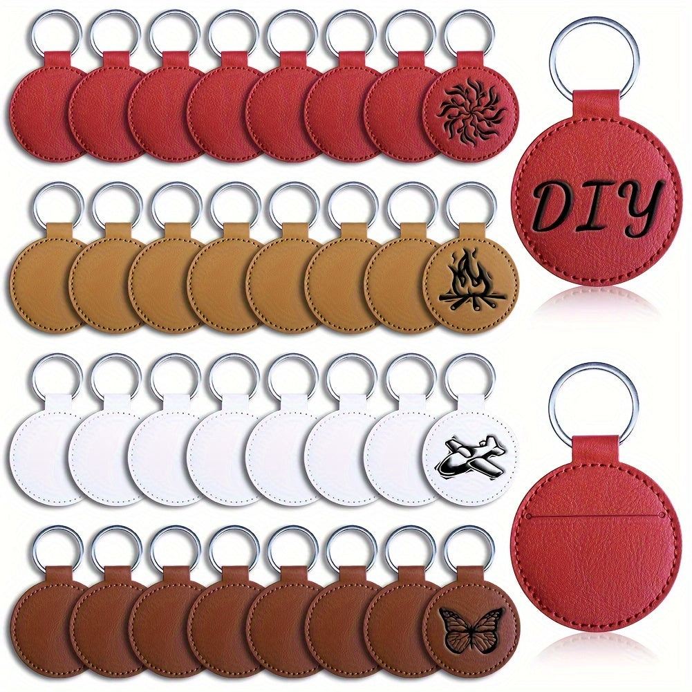 Set of 30/32 PU Leather Key Rings for Men with Laser Engraving, Backpack Keychains