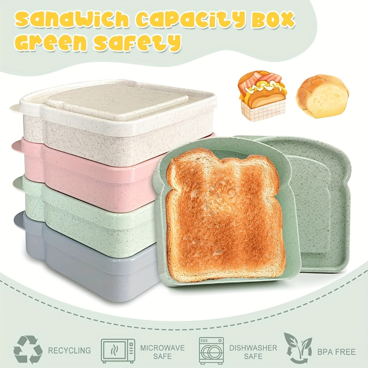 Non-Toxic Eco-Friendly Sandwich Holders Microwave Dishwasher Safe for Families and Kids