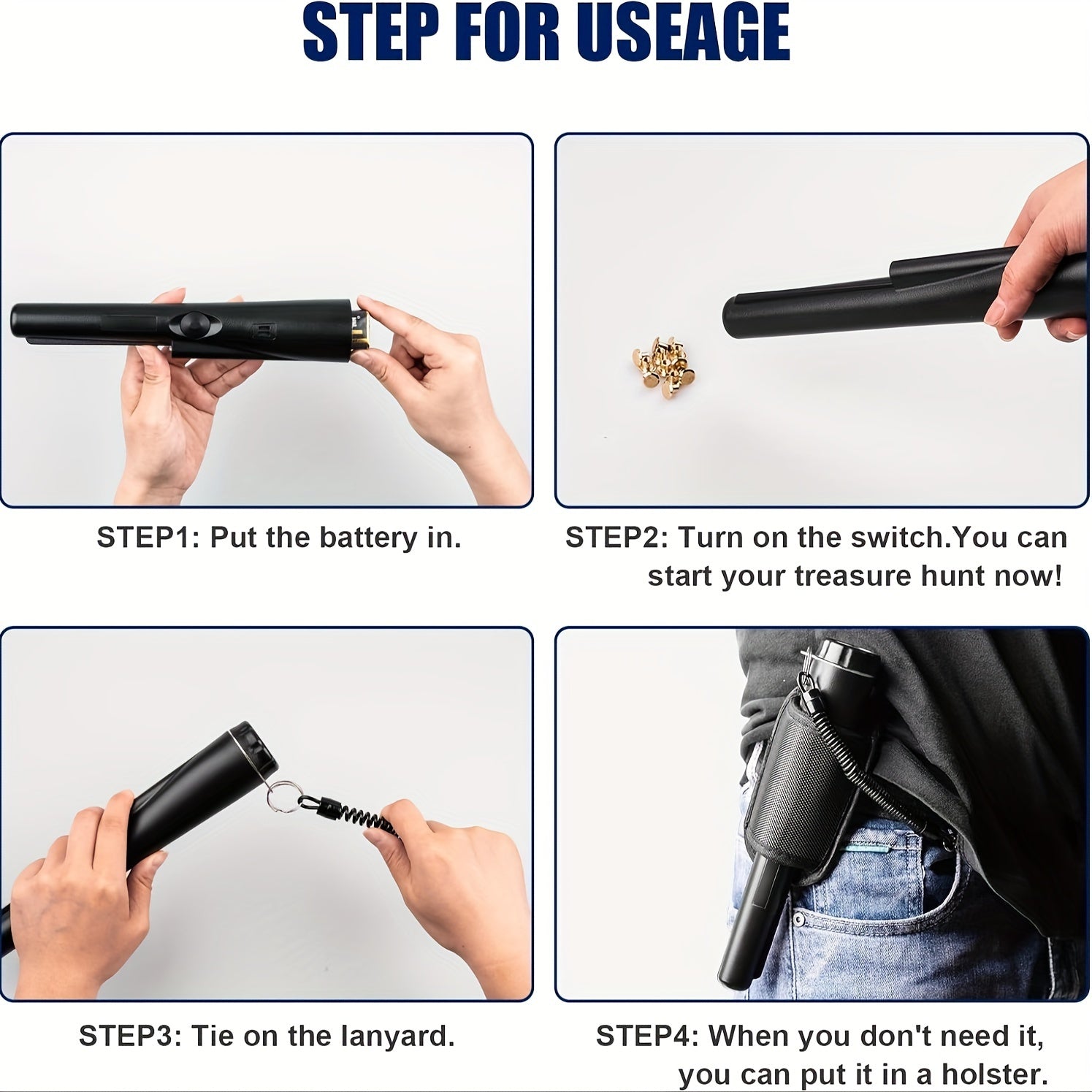 Metallni aniqlovchi pinpointer, xazina qidirish uchun professional qo'l uskunasi, batareya kiritilmagan.