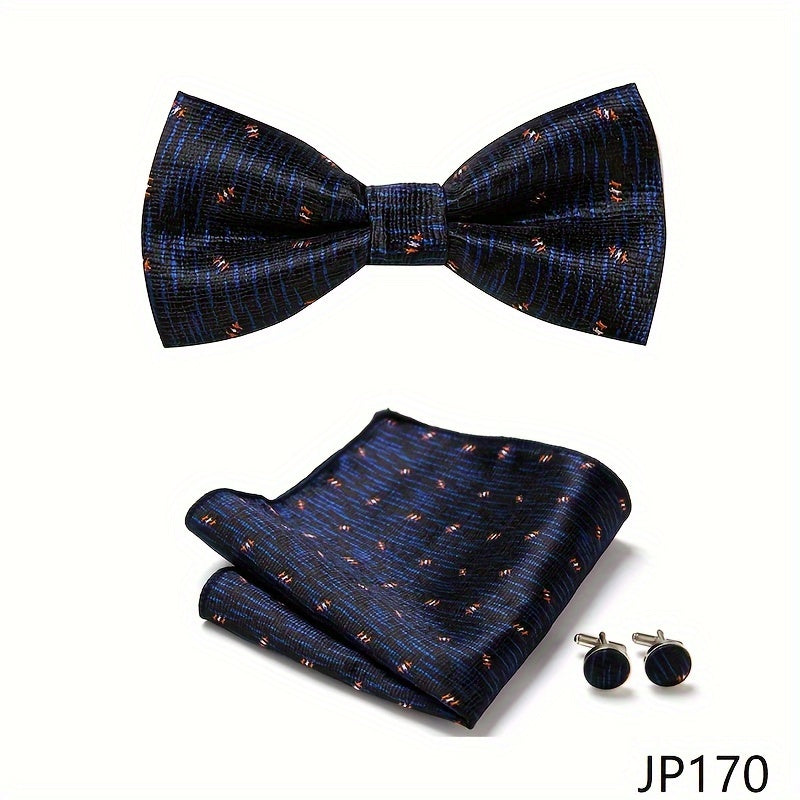 Men's Blue Polyester Tie and Pocket Square Set Floral Pattern for Formal Events