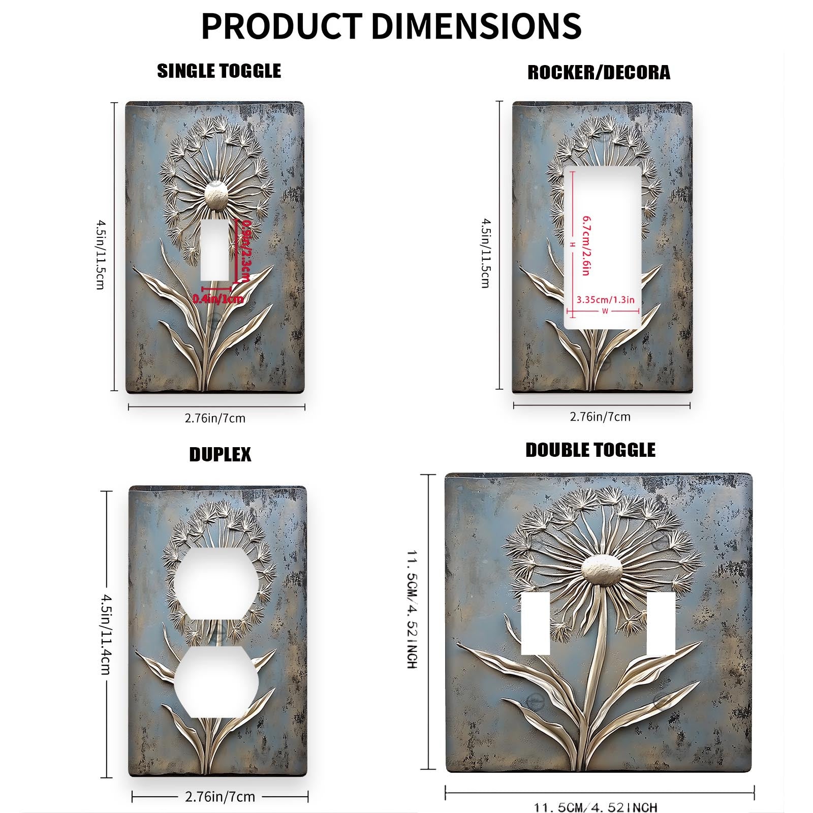 White Dandelion Light Switch Cover Decorative for Bathroom Bedroom Easy to Install