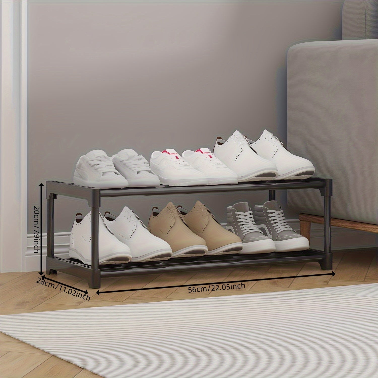 3-Tier Metal and Plastic Shoe Rack with Stable Design and Easy Assembly