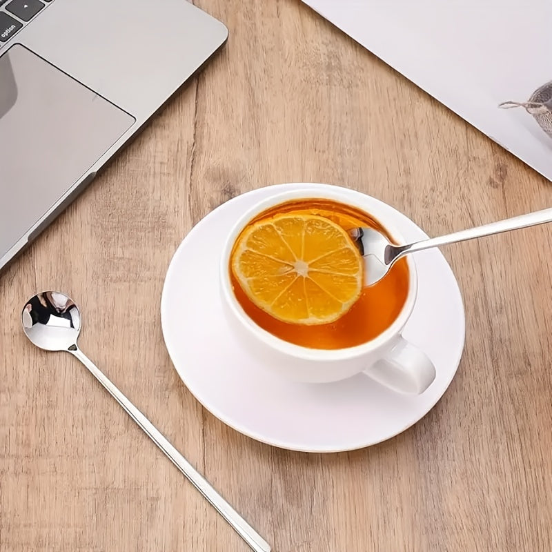 Set of 4 Silver Stainless Steel Coffee Spoons with Long Handles