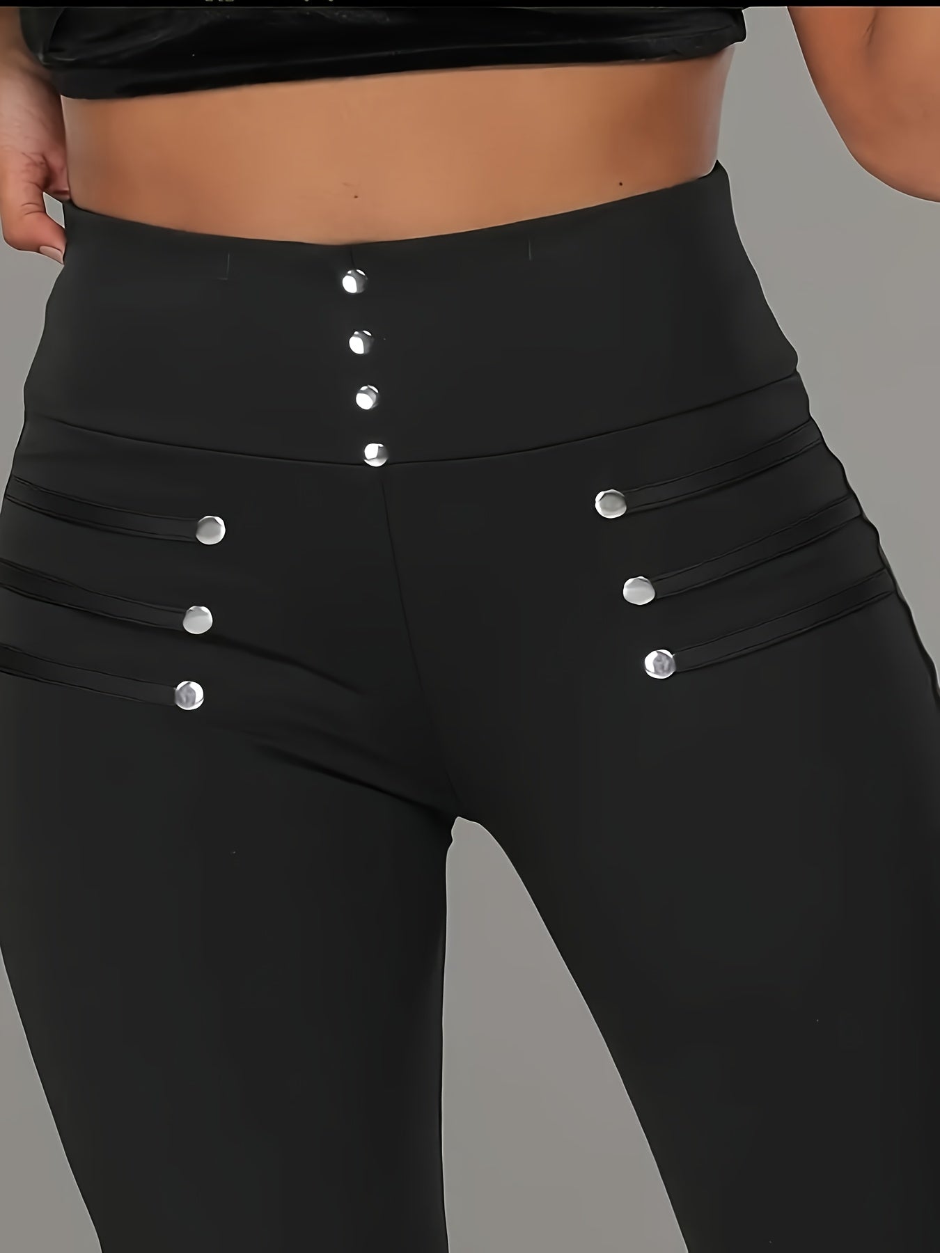 Women's Large Size High Waist Elastic Tights with Buttons