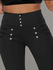 Women's Large Size High Waist Elastic Tights with Buttons