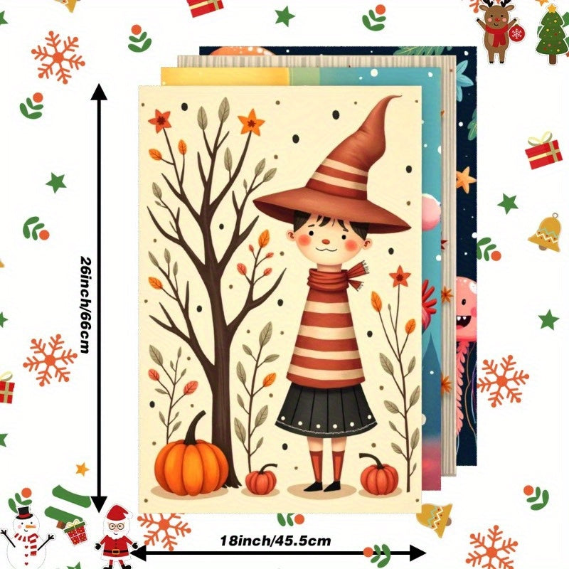 Set of Four Christmas Kitchen Towels, Soft Polyester, 45x66 cm, Fantasy Design