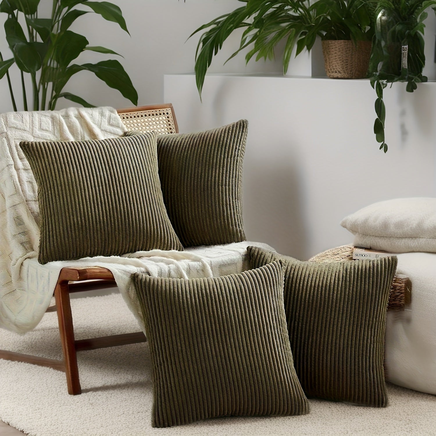 4 наволочки для подушек из ультрамягкого вельвета с полосатым дизайном в стиле бохо, с застежкой на молнии - можно стирать в машине для декора дивана, кровати, гостиной и автомобиля.