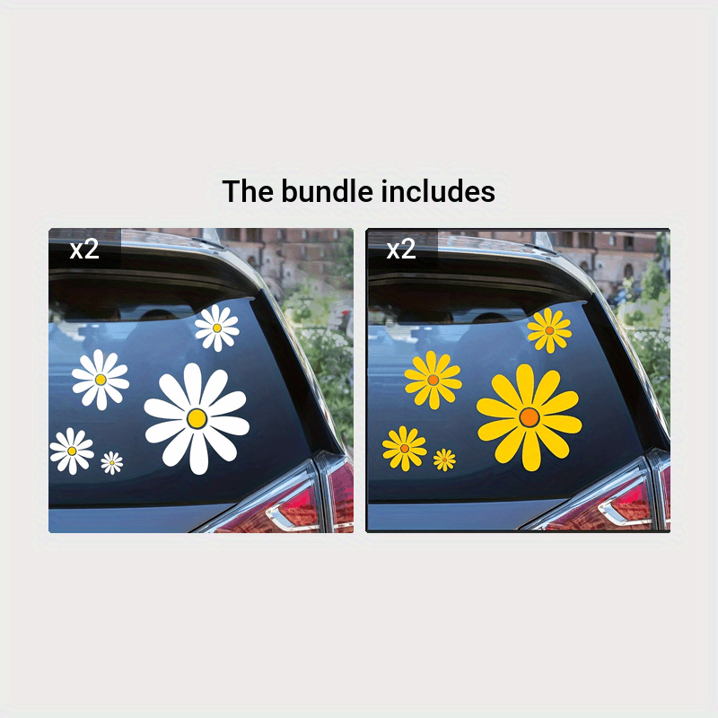 Car Stickers Set, Daisy Pattern, 5 Pieces, Waterproof and Removable