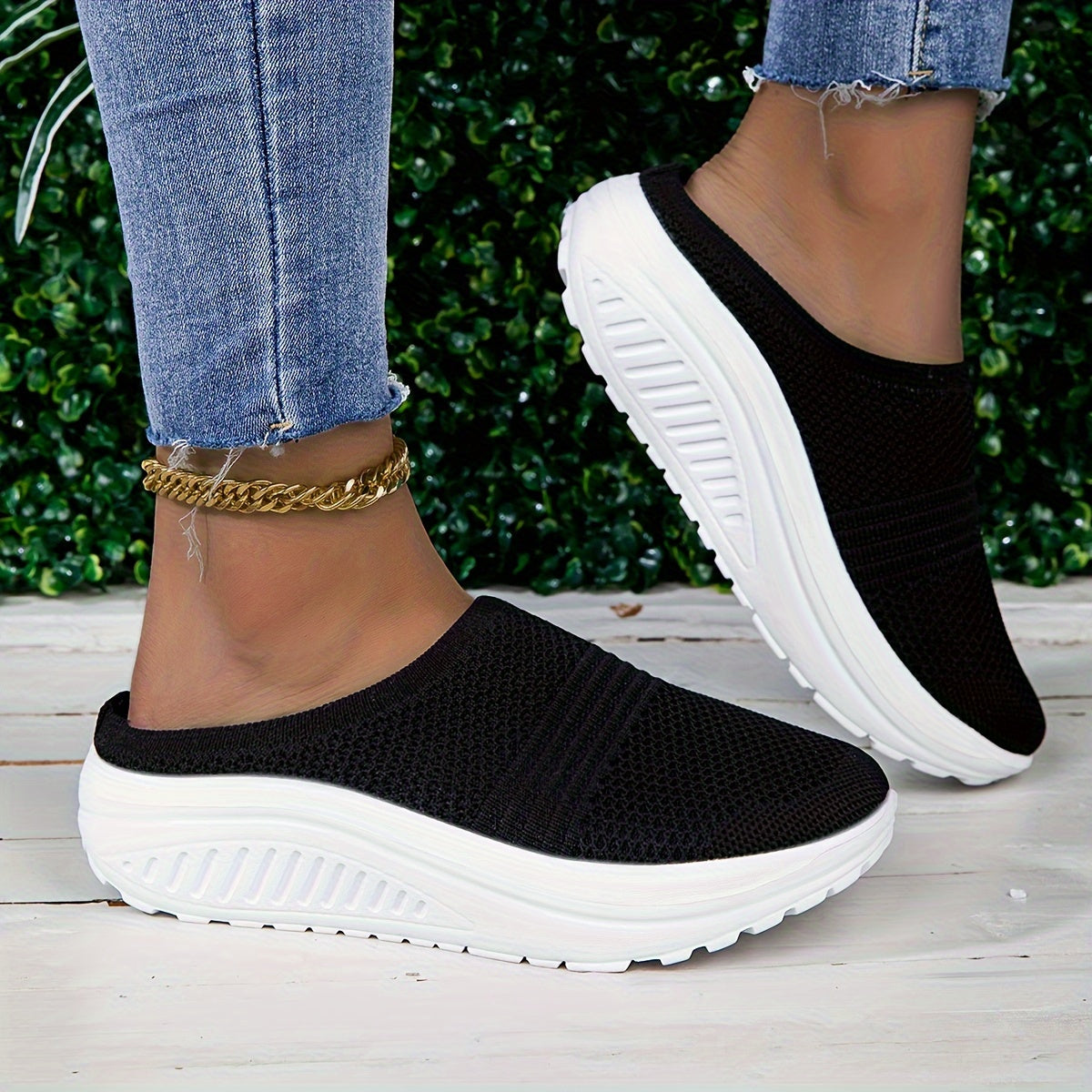 Ayollar uchun nafas oluvchi mato slip-on shlyapki, kundalik va barcha mavsum uchun poyabzal