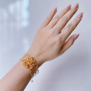 Gold-Plated Champagne Rose Flower Bracelet with Wide Chain for Weddings and Gifts