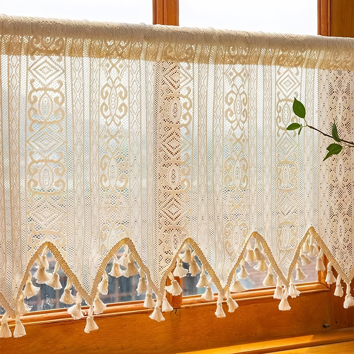 Bohemian Style Half Curtain with Tassels for Living Room Bedroom Kitchen Bathroom