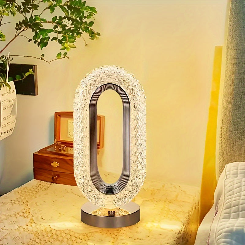 Oval Crystal Table Lamp with USB Charging for Office and Bedroom Nightstand