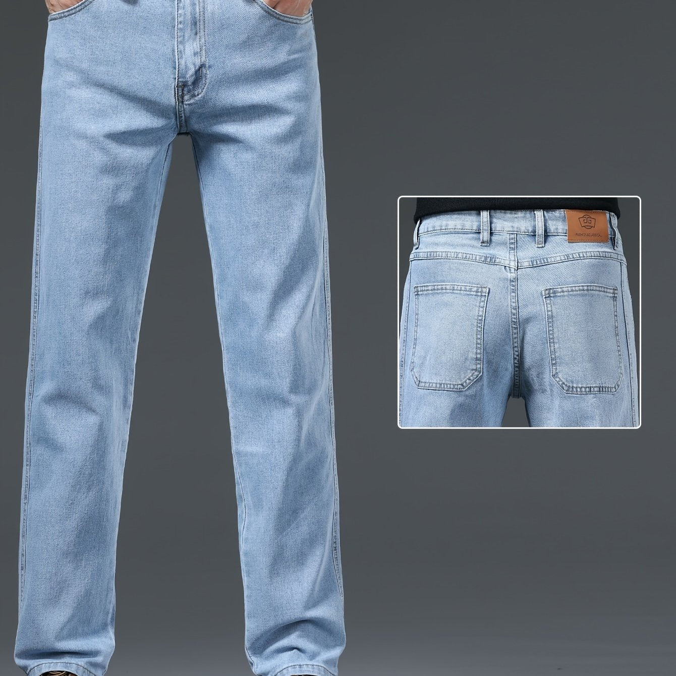 Men's Straight Leg Denim Pants with Pockets Cotton Blend Casual Outdoor Wear