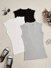 Women's Sleeveless Tank Tops 3-Pack Solid Color High Stretch Casual Summer