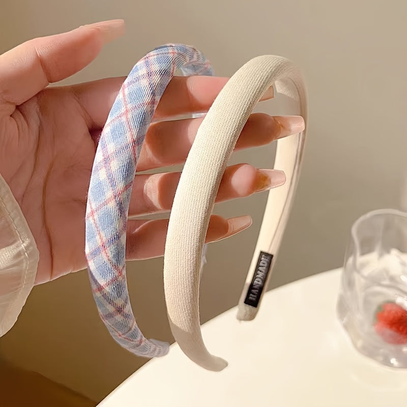 Girls French-Inspired Plaid Headbands Set of Two Fabric Preppy Hair Accessories