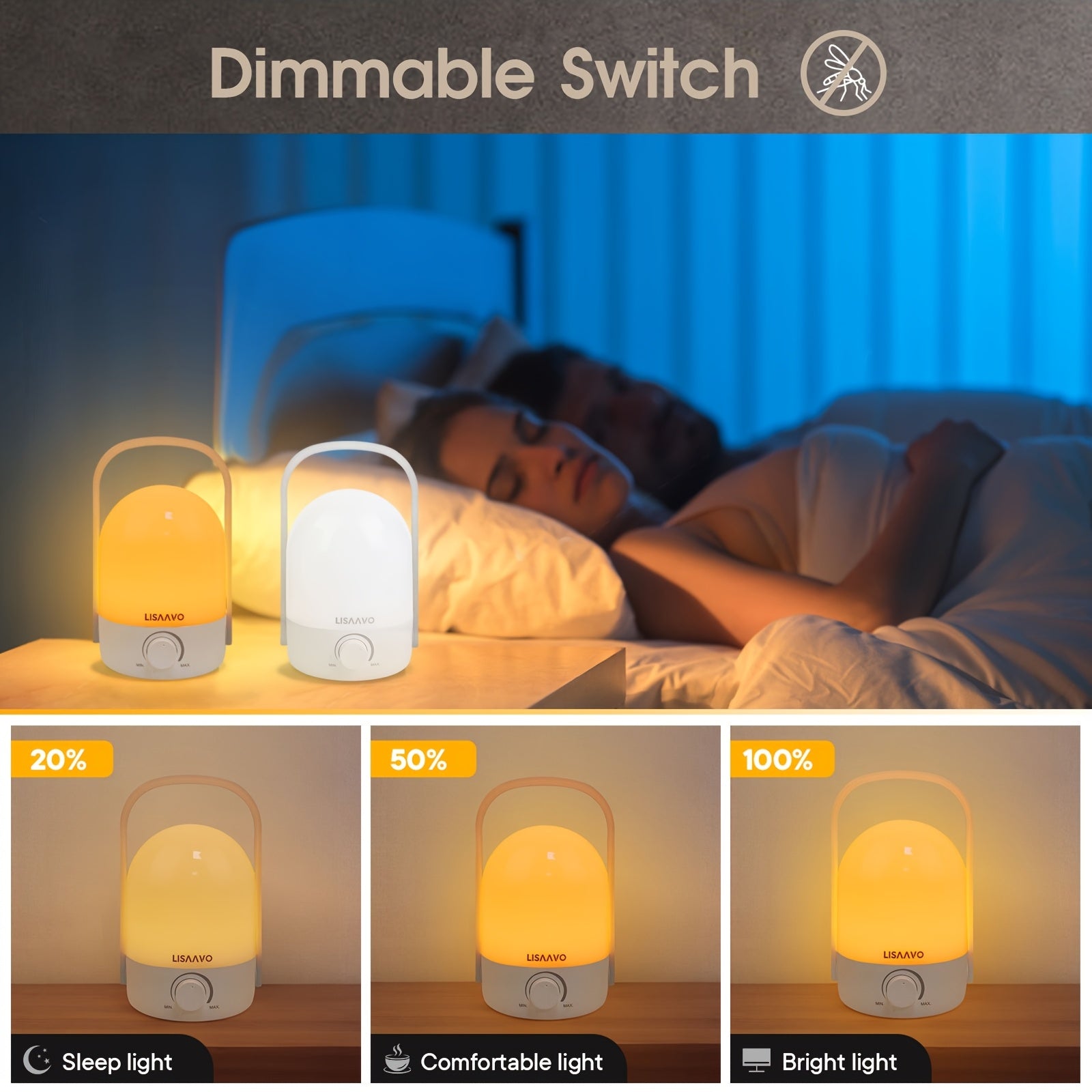 LED Yellow Mosquito Zapper Lamp with Adjustable Brightness Portable Night Light