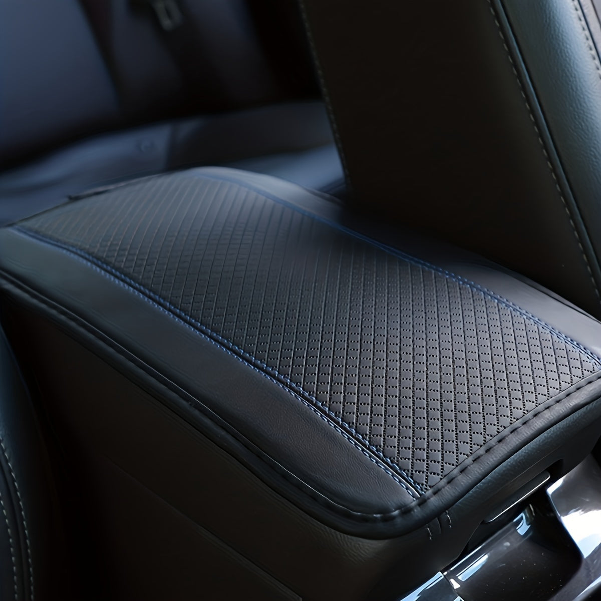 Car Armrest Cover Leather Quilted Black All-Season Vehicle Interior Protector