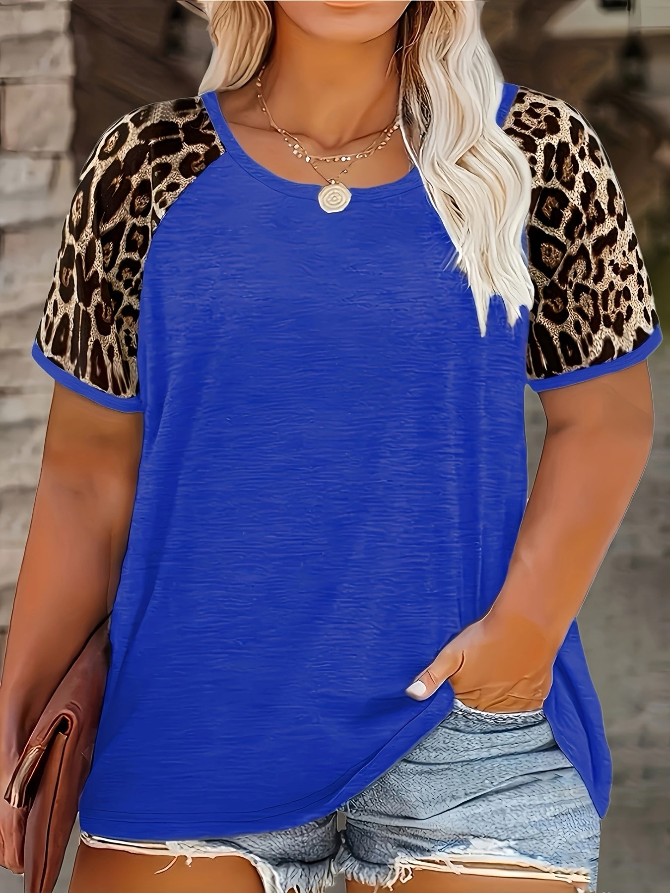Women's Leopard Print Color Block Short Sleeve T-Shirt Plus Size Casual Summer