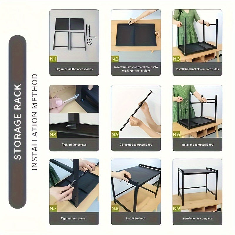 Moslashuvchan 2-qavatli mikroto'lqinli pech stendi, mikroto'lqinli pech va oshxona anjomlari uchun joyni tejovchi tashkilotchi