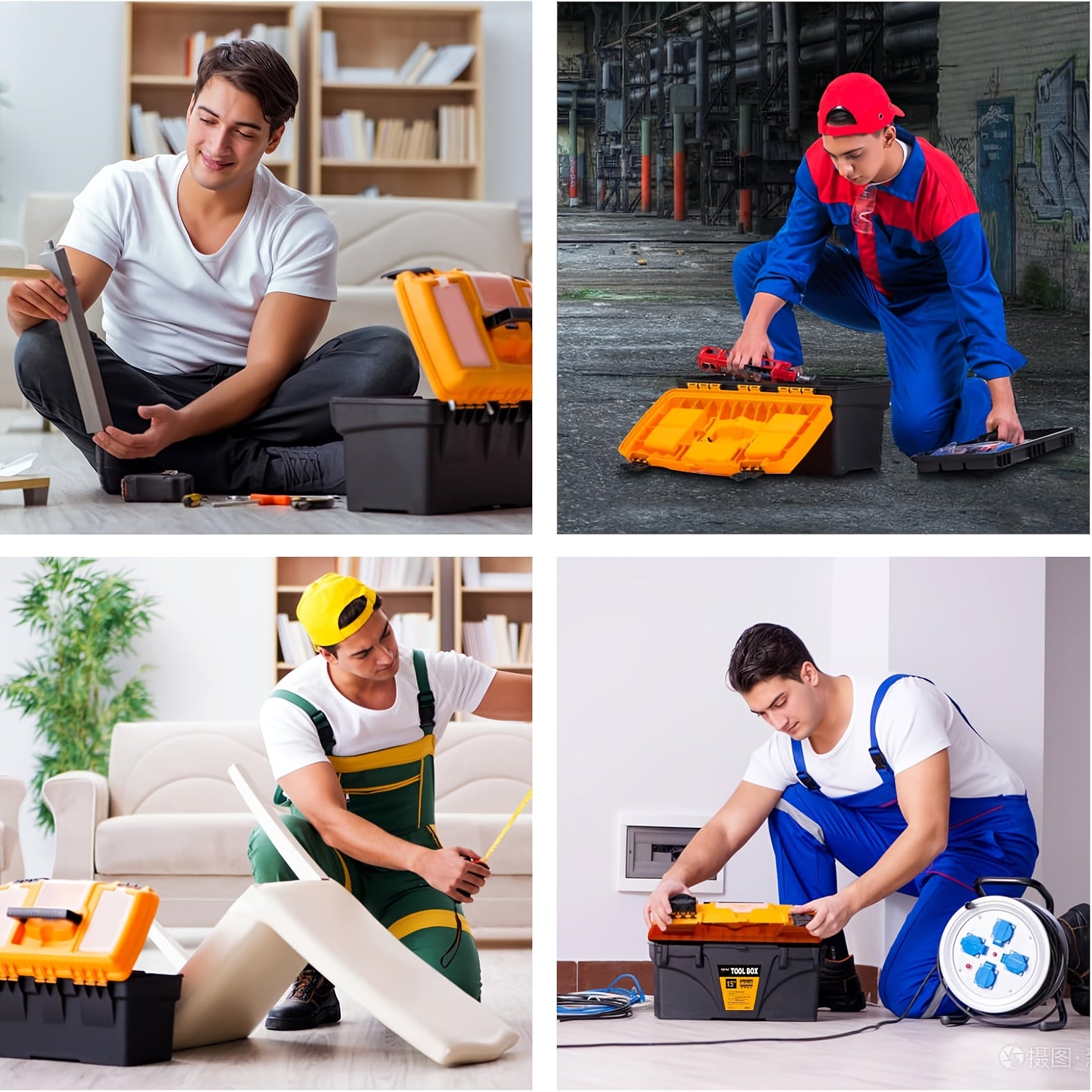 Plastic Toolbox Set 12 and 15 Inch Heavy Duty Storage Suitcase for Home Garage and Workshop