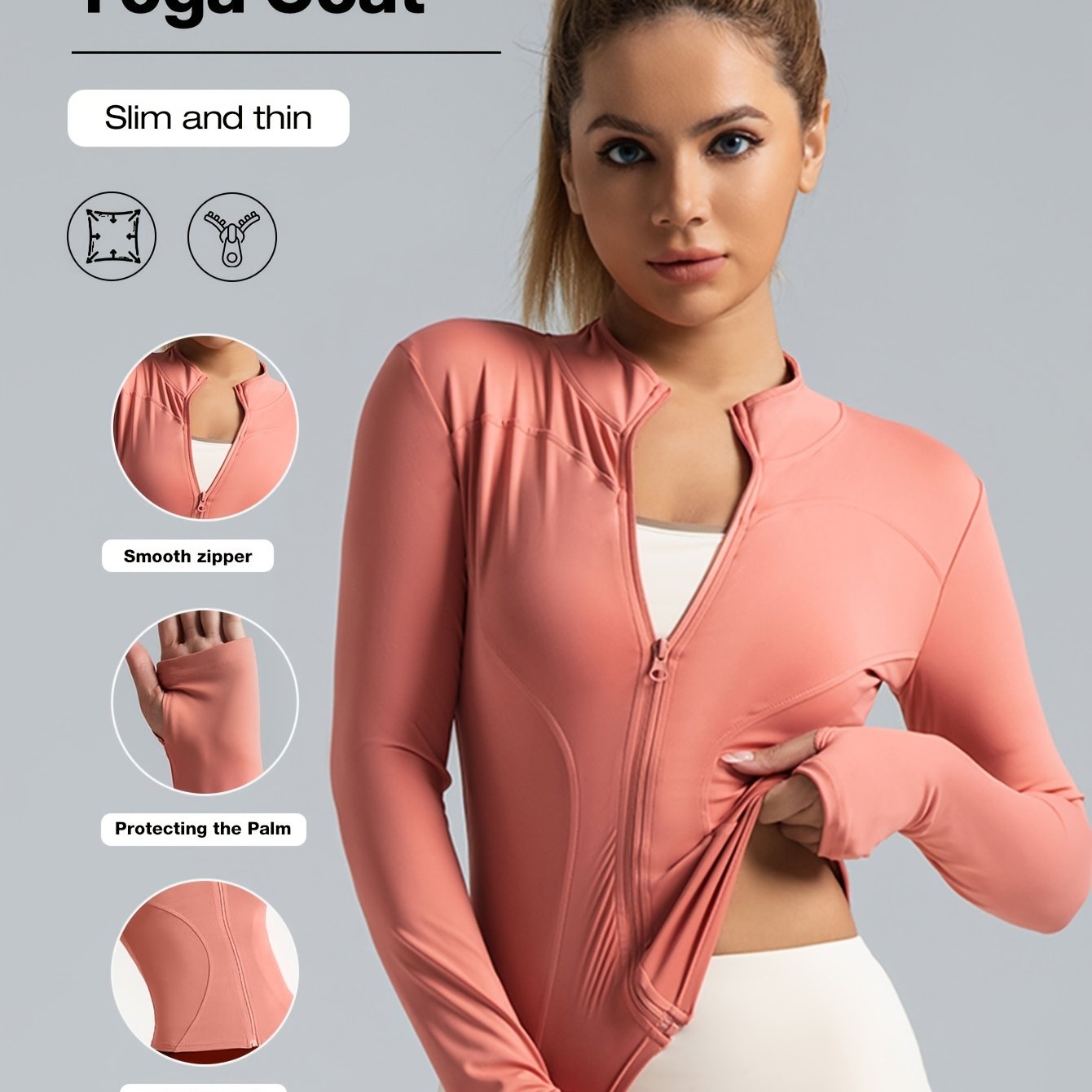 Women's Polyester Elastane Midi Yoga Jacket Full Zip Slim Fit All Seasons Activewear