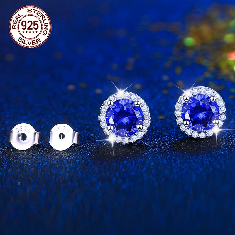 Sterling Silver Tanzanite Stud Earrings Vintage Blue Hypoallergenic for Weddings Gifts