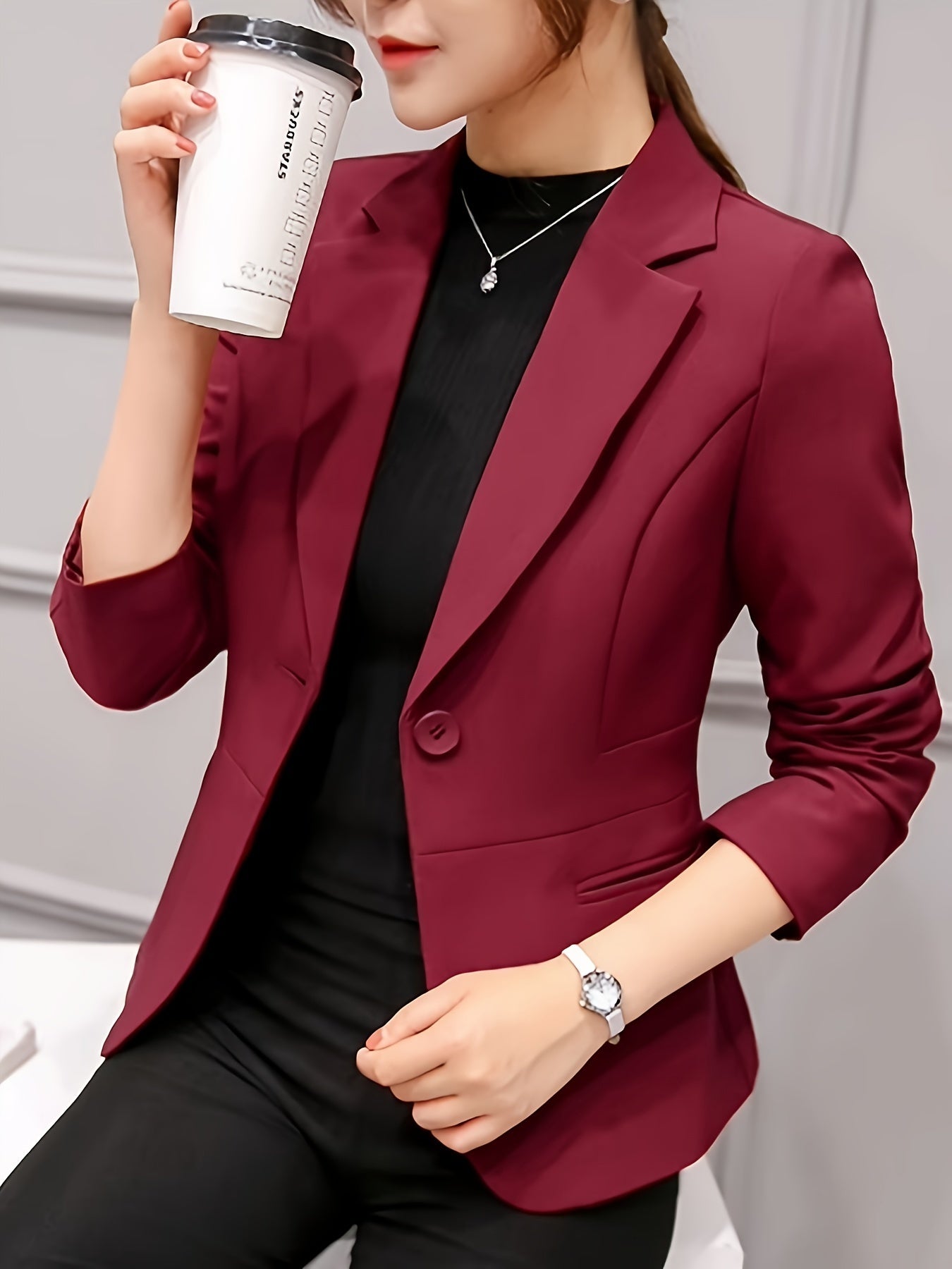 Women's Autumn Suit Long Sleeve Solid Polyester Casual Versatile Small Size
