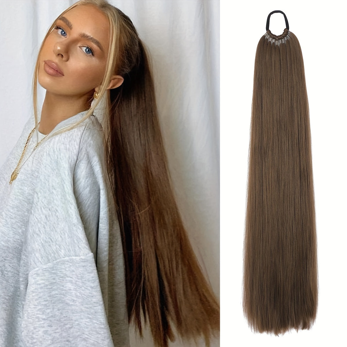 Women’s 66.04cm Straight Ponytail Extension Synthetic Hair Heat-Resistant Elastic Band