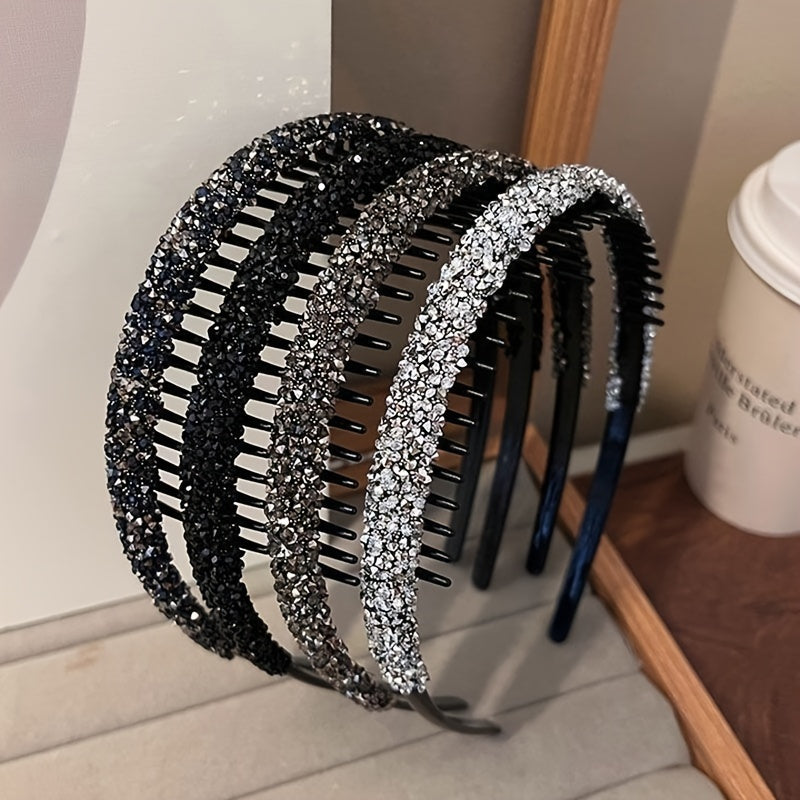 Set of 3 Rhinestone Hair Clips with Anti-Slip Headband for Styling