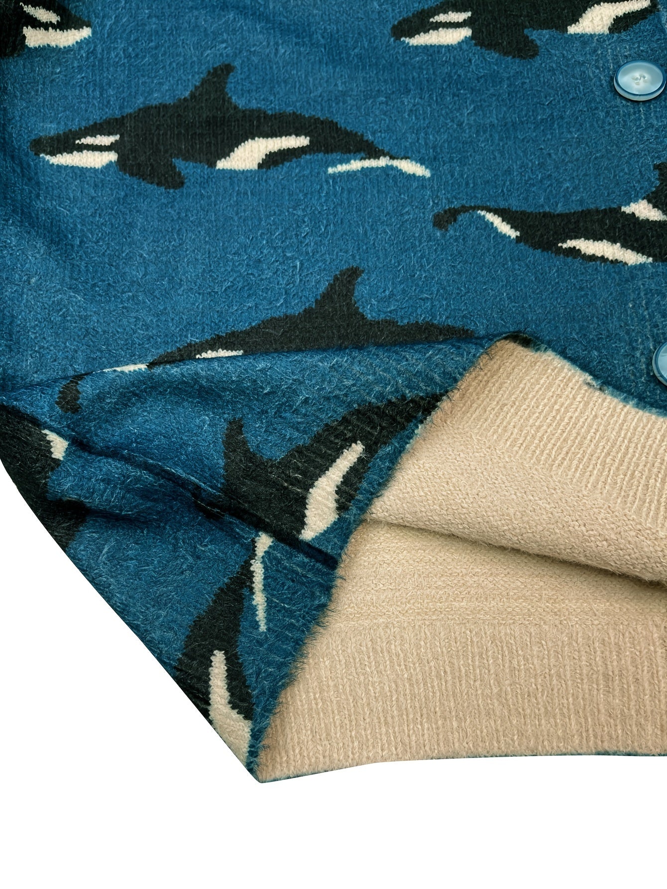 Women's Plus Size V-Neck Cardigan Sweater Polyester Knit Whale Print Long Sleeve Fall Winter