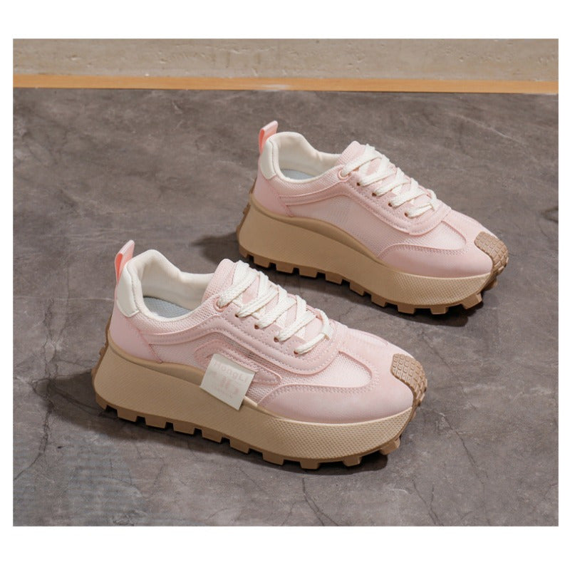 Women's Breathable Lightweight Chunky Sneakers Casual Low-Top Shoes Black White