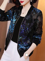 Women's Floral Print Zip-Up Lightweight Jacket for Spring and Summer
