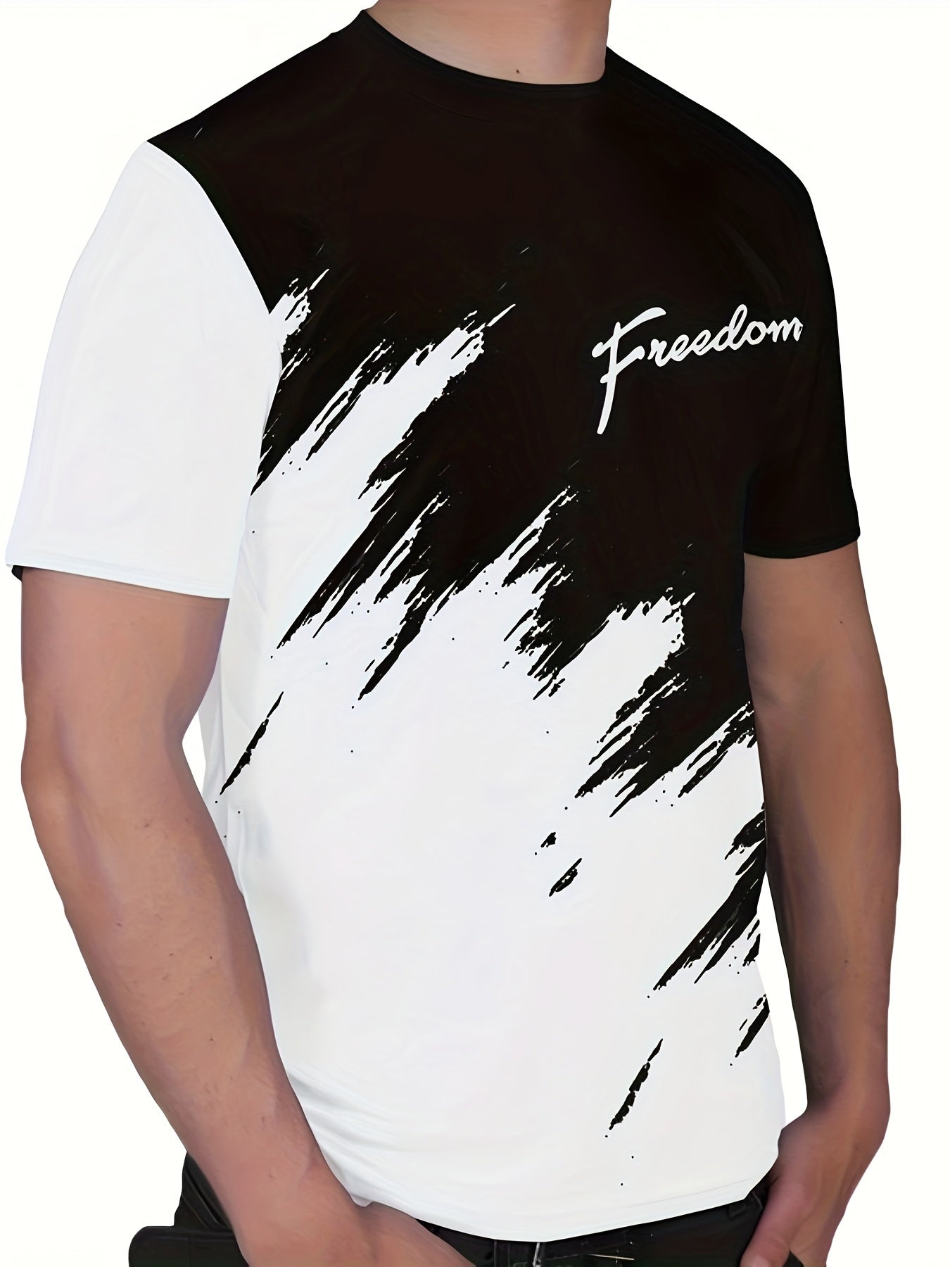 Мужская повседневная футболка с круглым вырезом и геометрическим принтом из мягкой полиэстеровой ткани