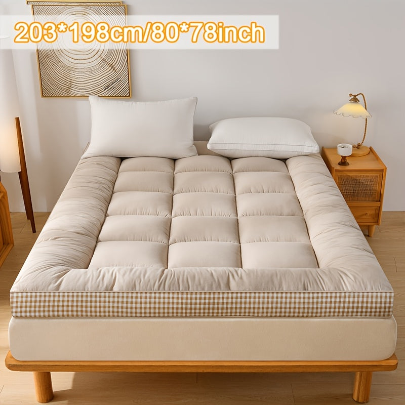 Full Size Japanese Floor Mattress with Thick Fluffy Padding Blue Foldable Tatami Cushion for Camping Dormitory Guest