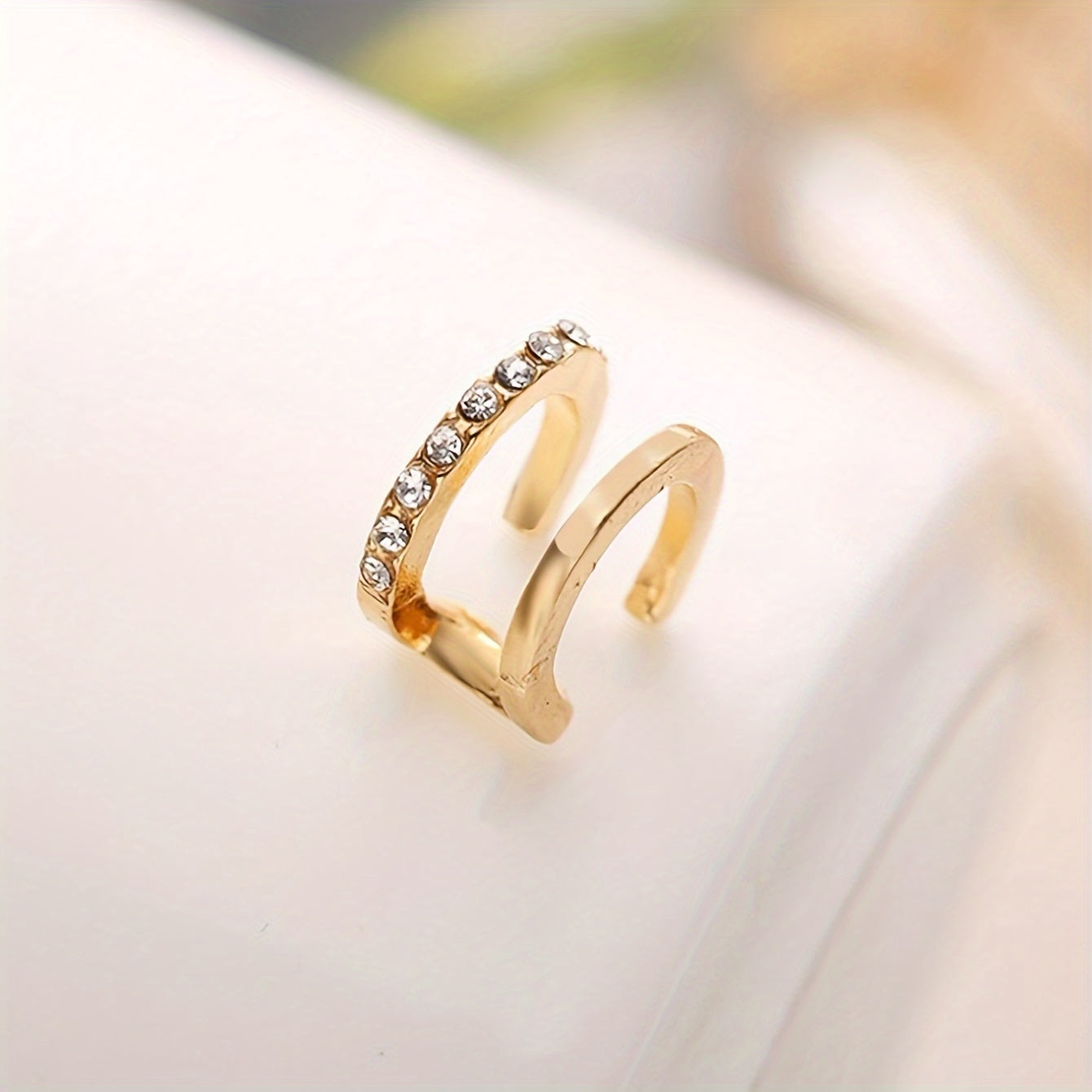 Women's Vintage Double Layer C-Shaped Rhinestone Clip On Earring