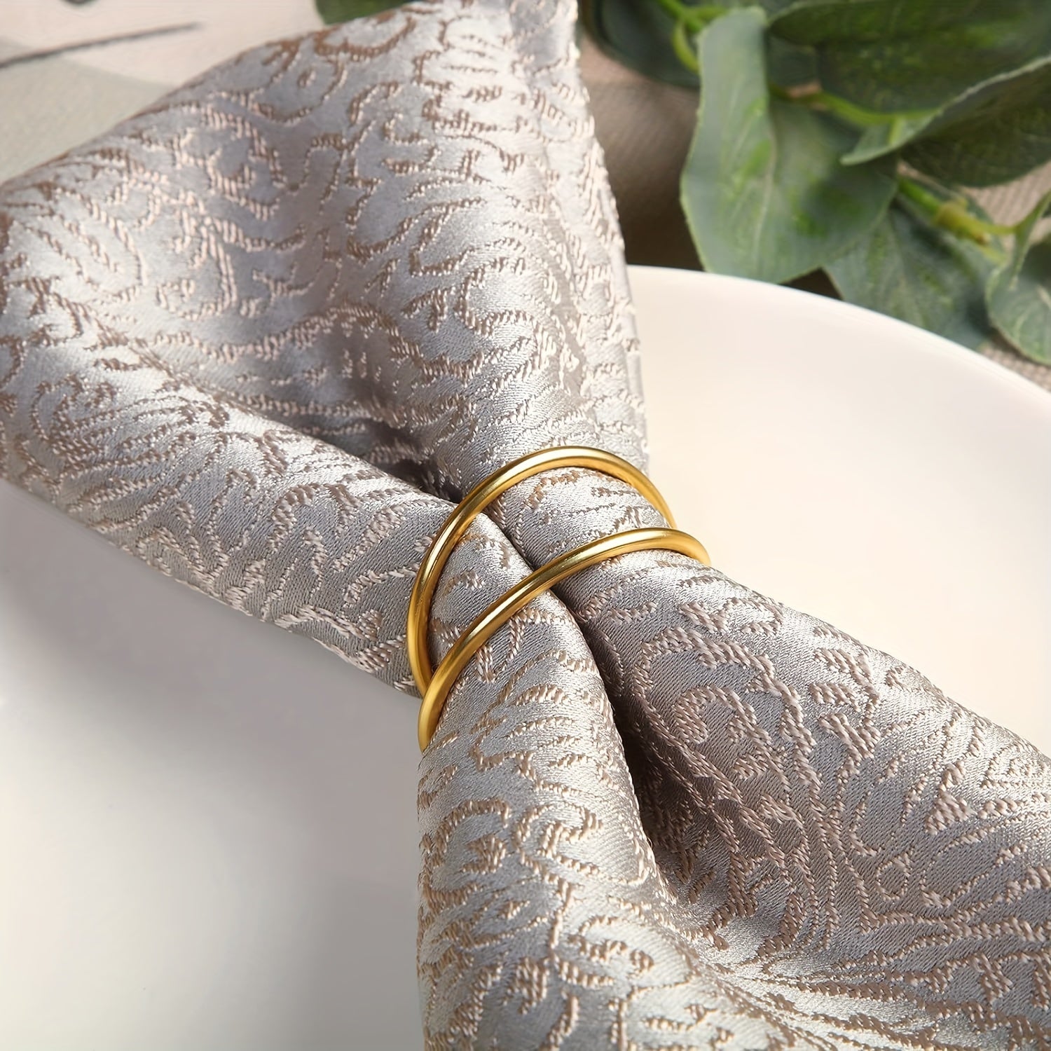 Set of Six Silver-Plated Corrugated Napkin Rings for Hotel and Restaurant Use