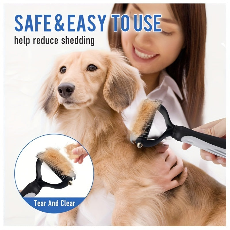 Dual-Sided Dog Grooming Brush Stainless Steel Knots Undercoat Remover