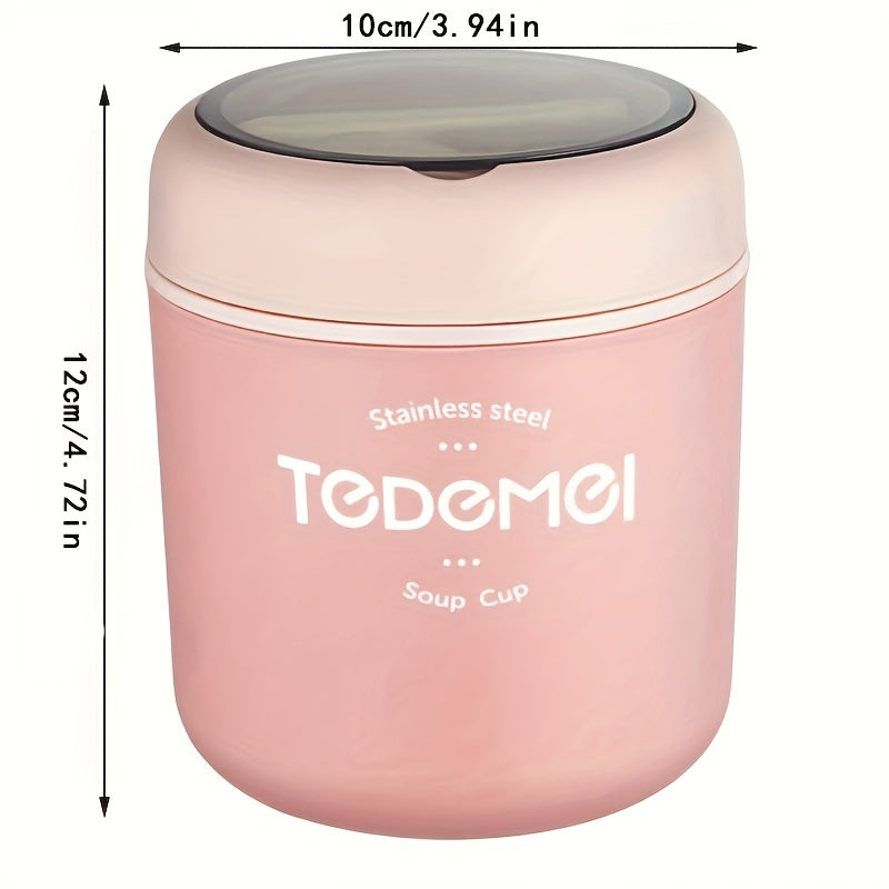 Stainless Steel 530ml Soup Cup with Leakproof Spoon Lid Portable Food Jar for Lunch