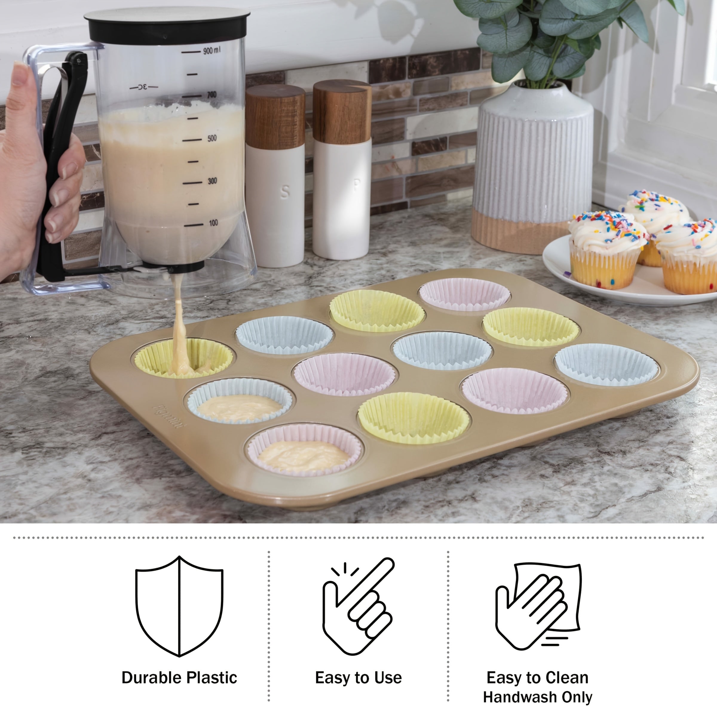 Dispensador de masa para cupcakes de plástico 1 pieza Herramienta de horneado antiadherente y apta para alimentos
