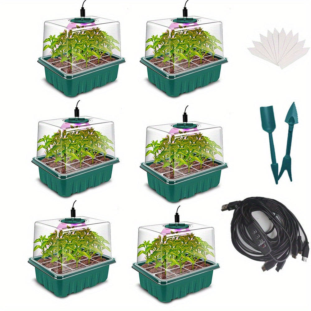 Complete Seed Starting Kit with 4/5/6 Pack Seedling Trays Grow Light Humidity Dome and Timer