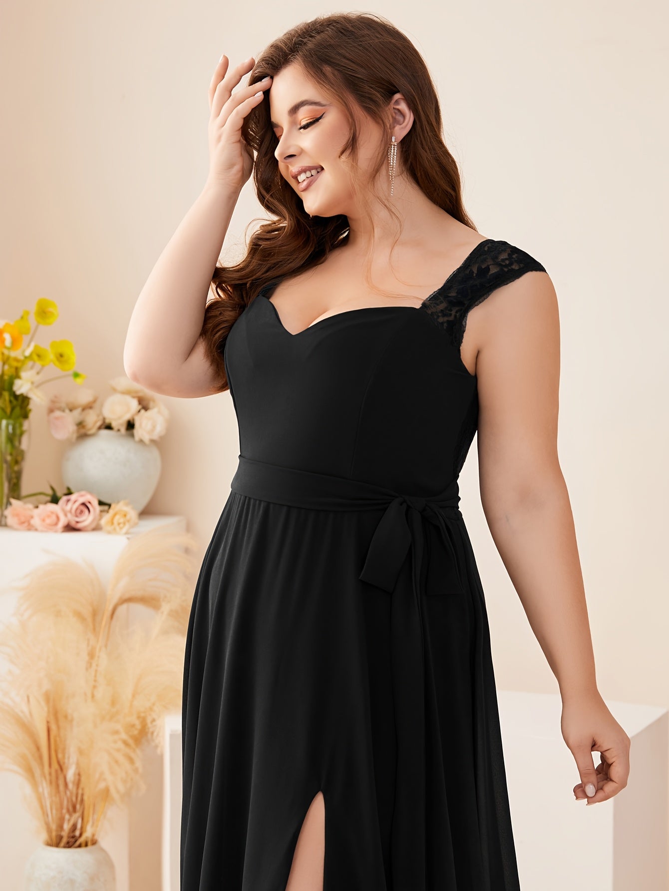 Plus Size Navy Blue Maxi Dress V-Neck Sleeveless A-Line Formal