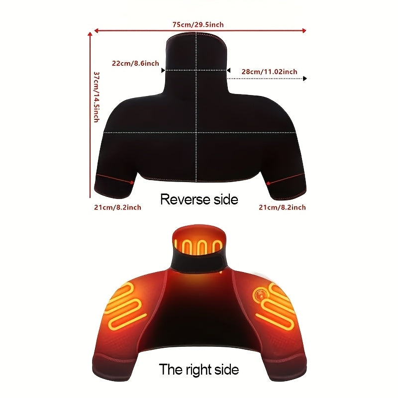Unisex USB Heated Neck and Shoulder Wrap Black Red Trim Adjustable Temperature