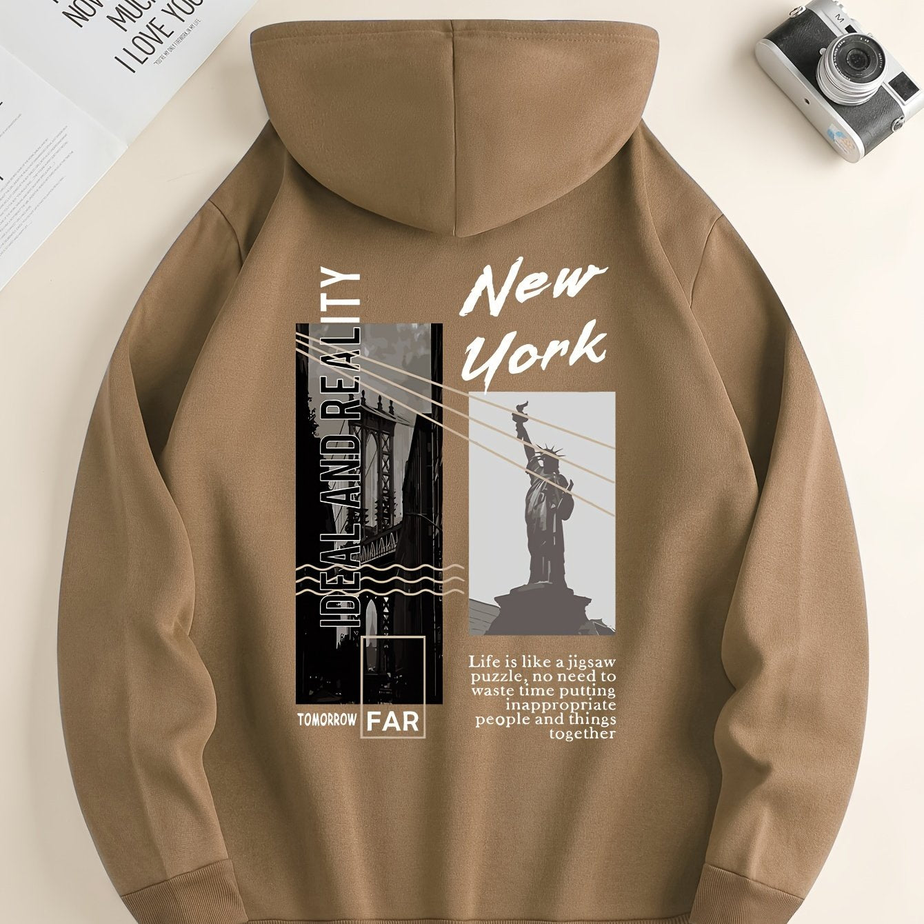 Men's Hoodie with NYC Print Polyester Casual Fall Winter Pullover