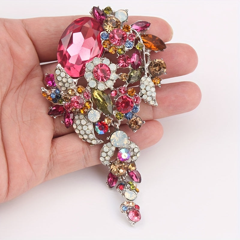 Large Rhinestone Brooch Pin with Sparkling Stones for Women