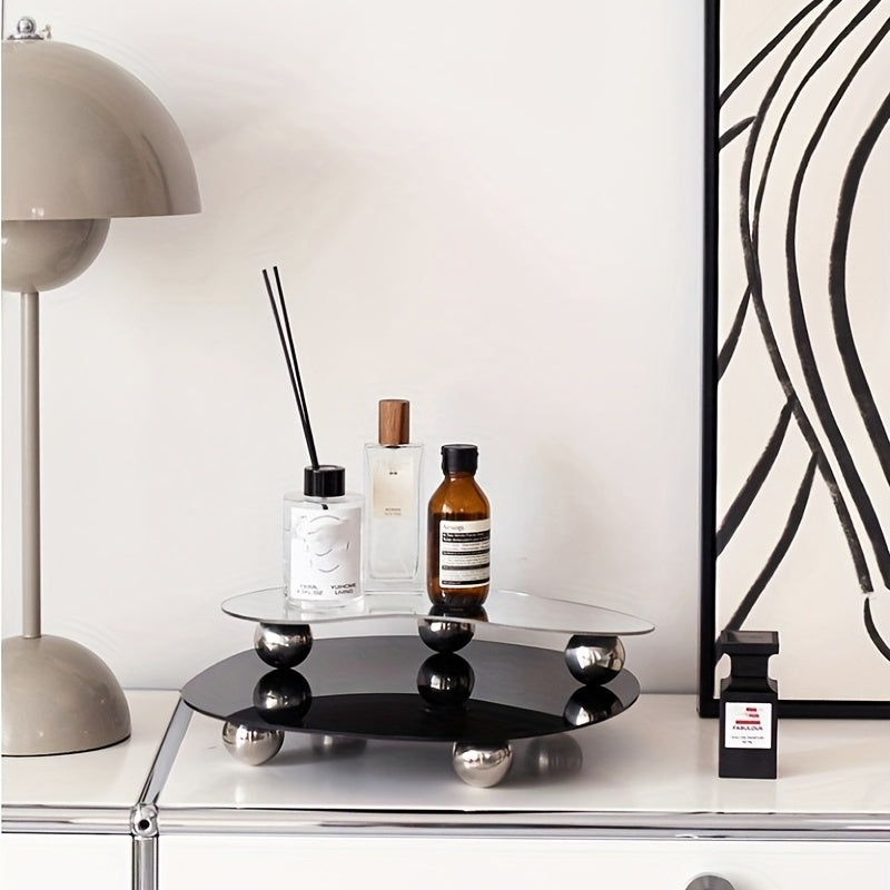 Black Acrylic Moon-Shaped Geometric Tray for Aromatherapy and Home Decor