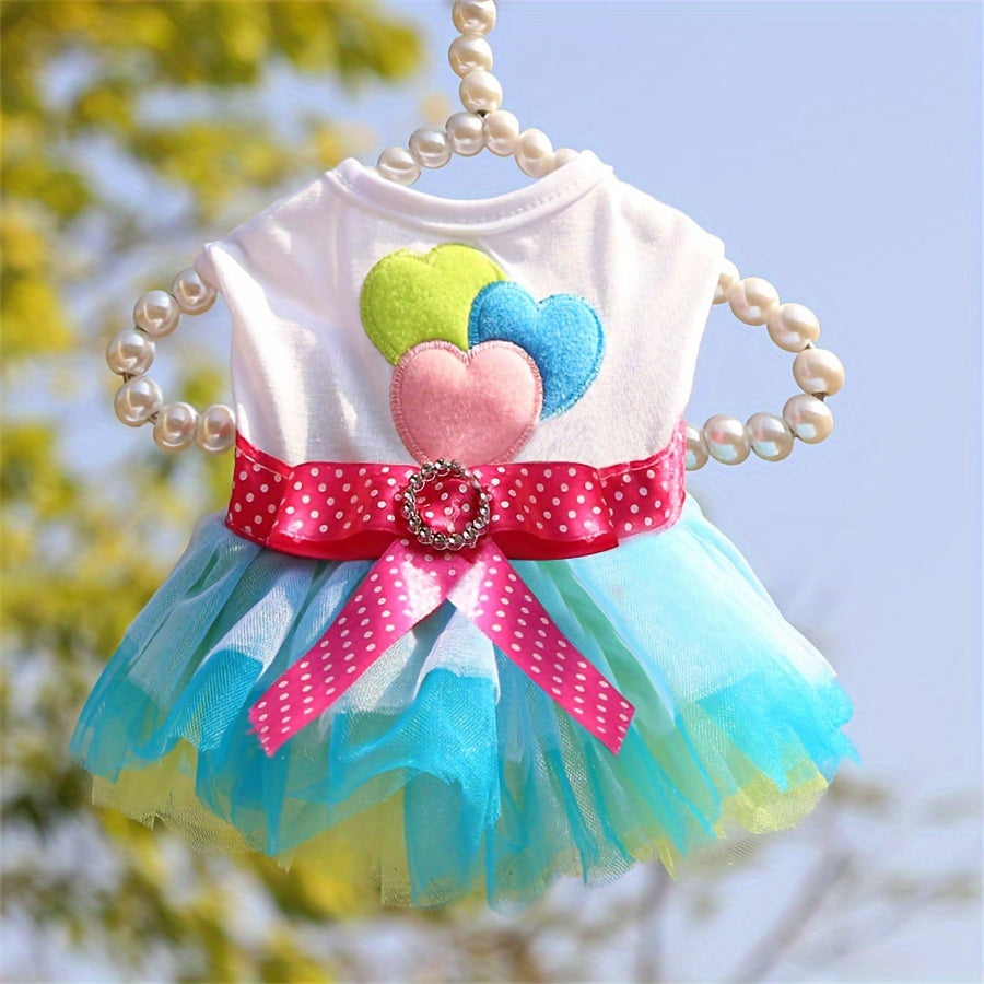 Pink and Blue Heart Lips Tulle Dog Dress for Small Breeds in Spring Summer Fall