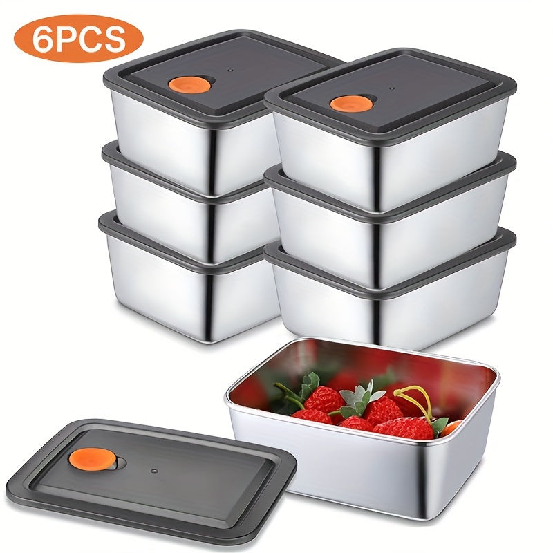Set of 6 Stainless Steel Food Storage Containers with Lids, Leakproof, Stackable